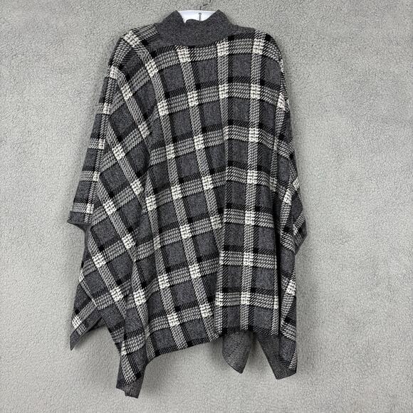 Theory Poncho Womens Petite Small Plaid Grey Wool Knit Florencia Oversized - Picture 5 of 13